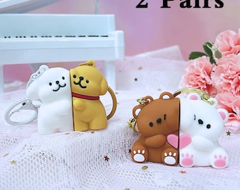 Magnetic Hug dog/Hug Bear Couple Key Chain Set,Anniversary or Mother&#39;s Day GiftGift for Boyfriend Girlfriend,Keepsake for Couples