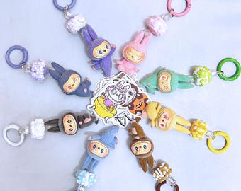 Monster Labubu Plush Keychain,Labubu Lazy Yoga Series Keychain,Soft Labubu Doll Pendant for Keys & Backpacks,Kawaii Keychain,Phone Charm