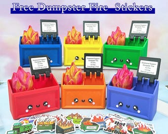 Dumpster Fire Desk Accessories Pen Holder,Dumpster Fire Sticker,Trash Holder For Office,Emotional support Dumpster,Mini Trash Bin Pen Holder