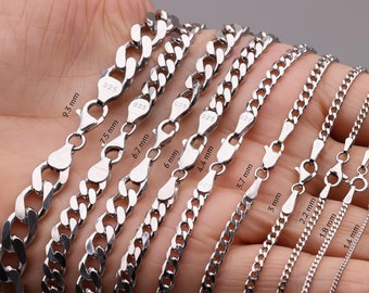 925 Sterling Silver Cuban Chain Necklace Men, Curb Link Solid Long Thick Heavy Choker Charm Chain Women, Birthday Gifts Jewelry Her Him Wife