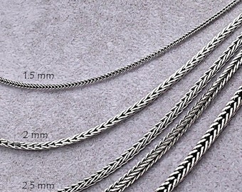 925 Sterling Silver Foxtail Chain Necklace Men, Wheat Bali Oxidized Pendant Long Charm Chain Women, Birthday Anniversary Gifts Jewelry Him