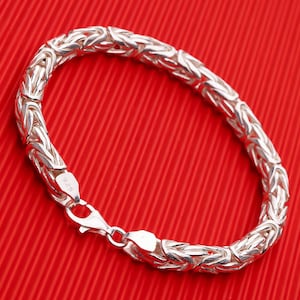 925 Sterling Silver Byzantine Chain Bracelet Men, Viking White Round Thick Long Heavy Charm Chain Women, Birthday Gifts Jewelry Him Her Wife