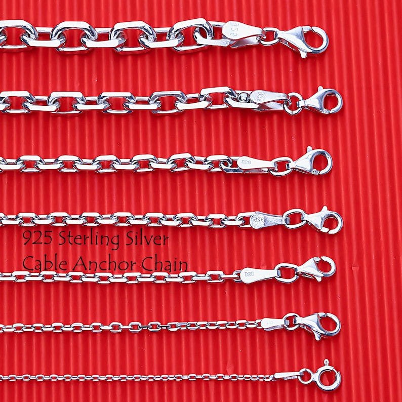 925 Sterling Silver Cable Chain Necklace Women, Anchor Pendant Solid ...