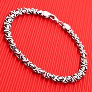 925 Sterling Silver Euro Byzantine Chain Bracelet Men, Viking Flat Long Charm Chain Women, Birthday Anniversary Gifts Jewelry Her Him Wife