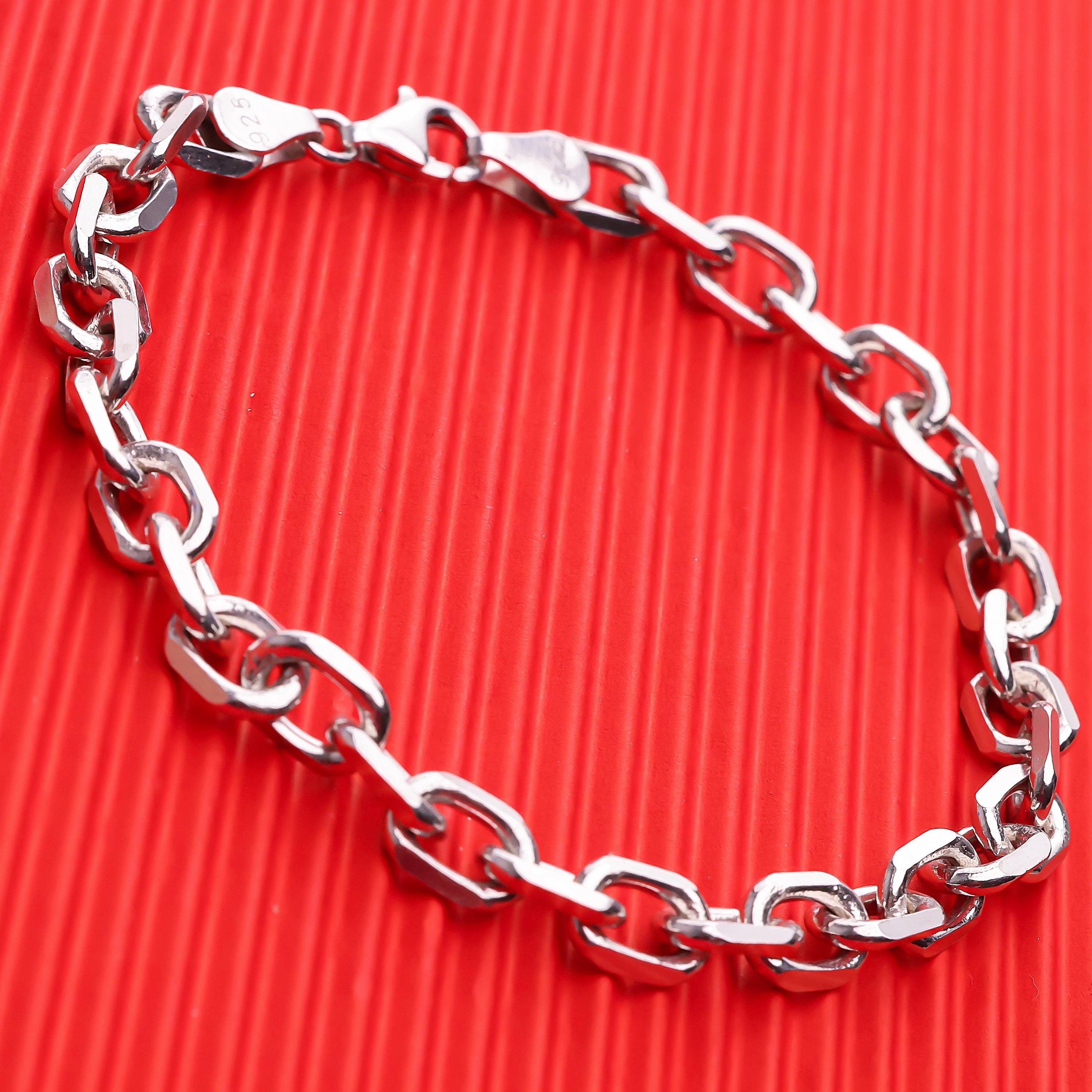 925 Silver Anchor Chain Bracelet - Etsy