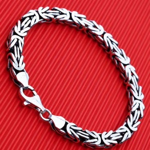 925 Sterling Silver Byzantine Flat Chain Bracelet Men, Viking Bali Oxidized Thick Long Heavy Chain Women, Birthday Gifts Jewelry Him Her Dad