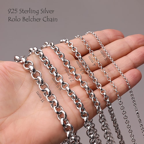 925 Sterling Silver Chain 20 In 4mm Rolo Belcher Chain Necklace - 925 Sterling Silver, Various Lengths 16" To 30" 24 In Silver Chain - Foto 7