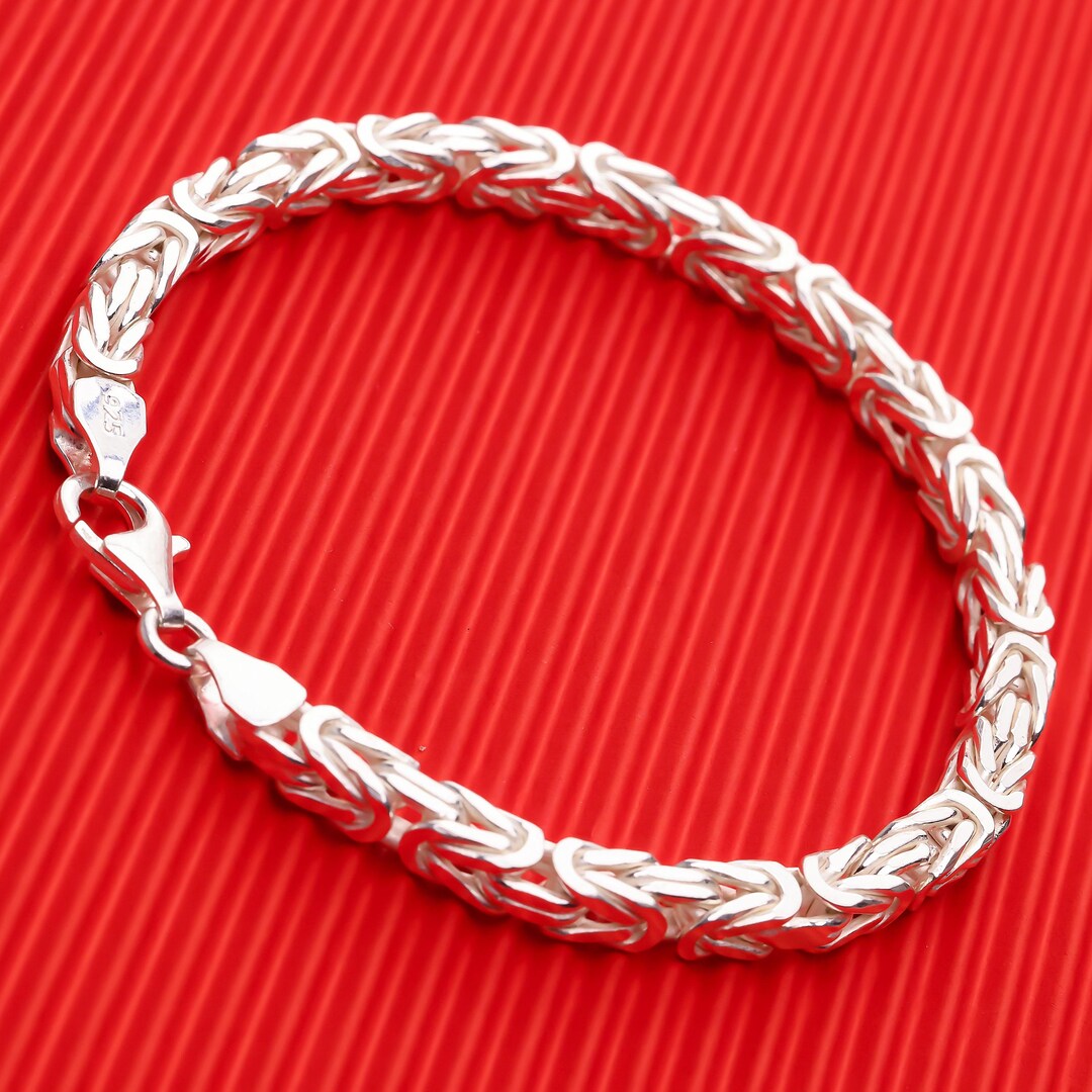 925 Sterling Silver Byzantine Chain Bracelet Men, Viking