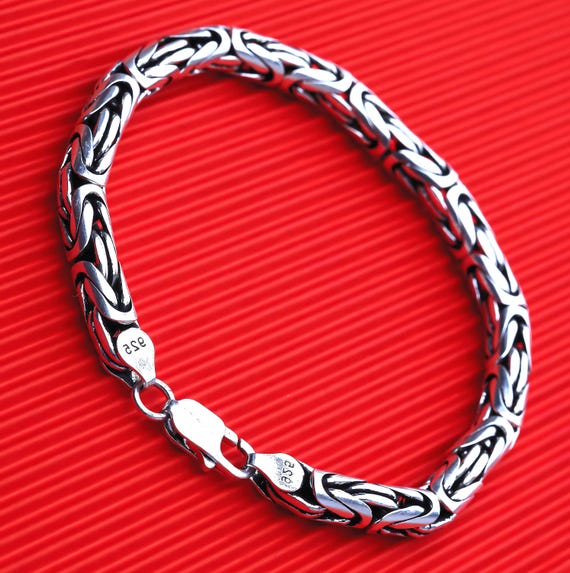 925スターリングシルバー ビザンチンチェーンブレスレット メンズ