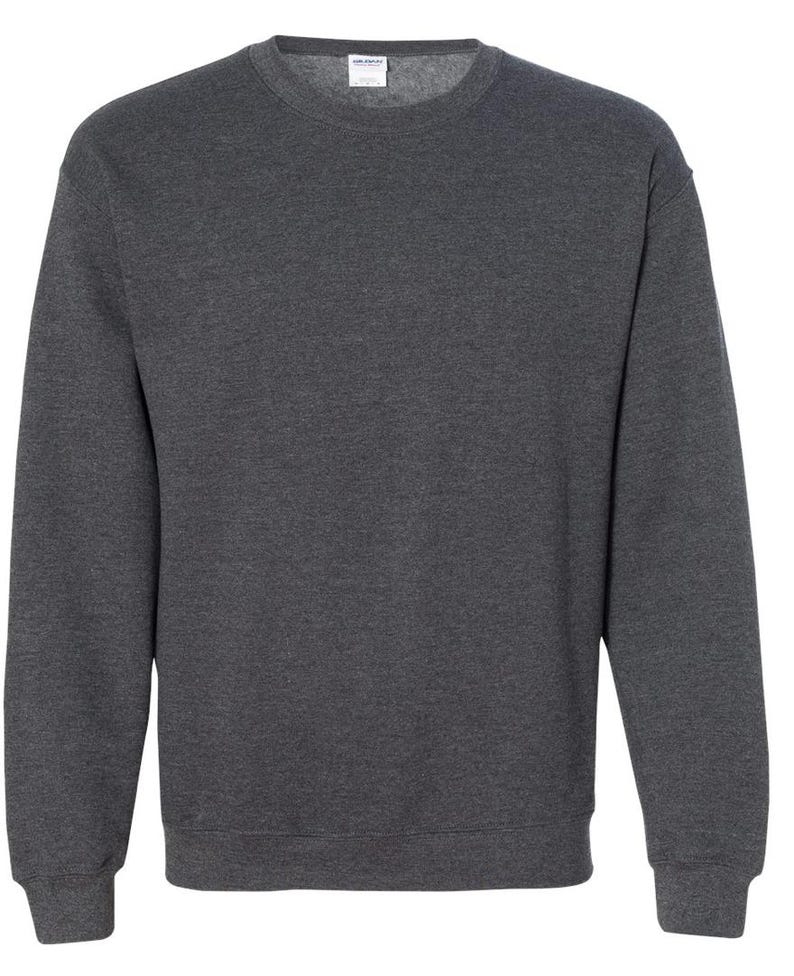 May include: A dark heather gray crewneck sweatshirt. The sweatshirt has a ribbed collar, cuffs, and hem. The fabric appears to be a soft, comfortable material. The overall style is casual and suitable for everyday wear.