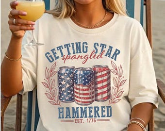 Comfort Colors® Getting Star Spangled Hammered Shirt, Funny 4th of July Beer Tee, Patriotic Drinking Shirt, Vintage Patriotic Graphic Tee