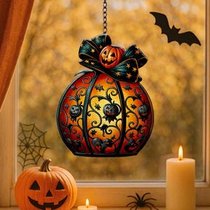 Halloween Pumpkin Lantern Hanging Light with Bats and Stars Metal Carved Fall Decor for Spooky Autumn Home or Party Display