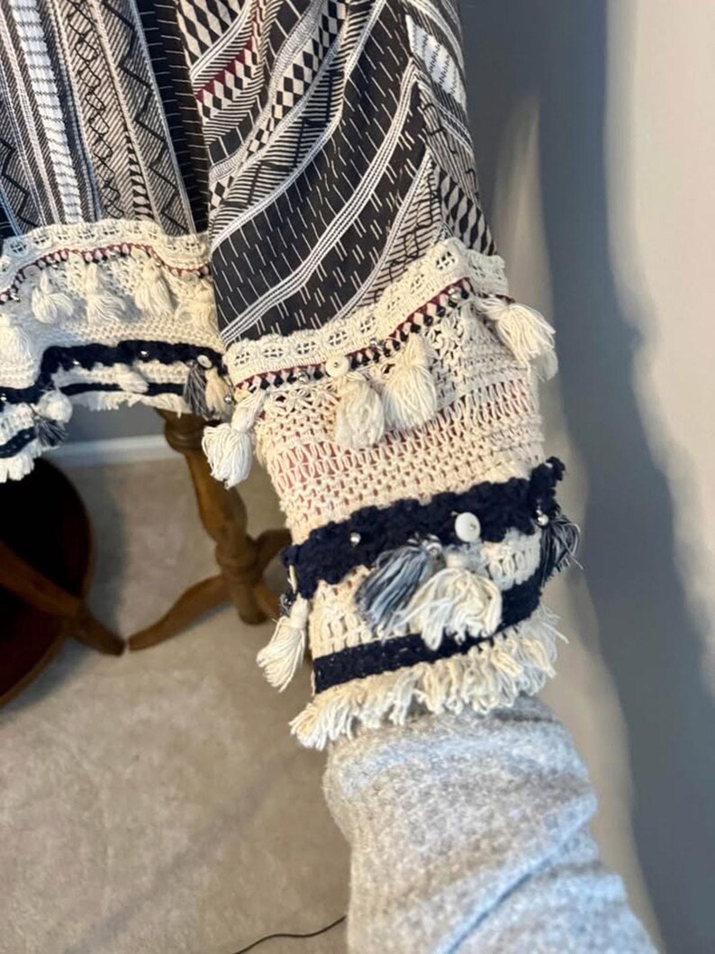 ZARA Boho Tassel Kimono: Tribal Print Cotton Cardigan image 6