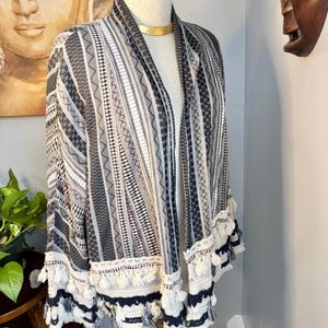 ZARA Boho Tassel Kimono: Tribal Print Cotton Cardigan image 7