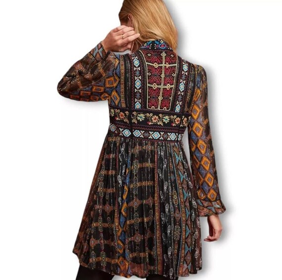 Anthropologie Akemi + Kin Sheria Metallic Embroidered Boho Dress Black  Motif - Etsy Australia
