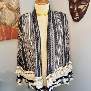 ZARA Boho Tassel Kimono: Tribal Print Cotton Cardigan image 2