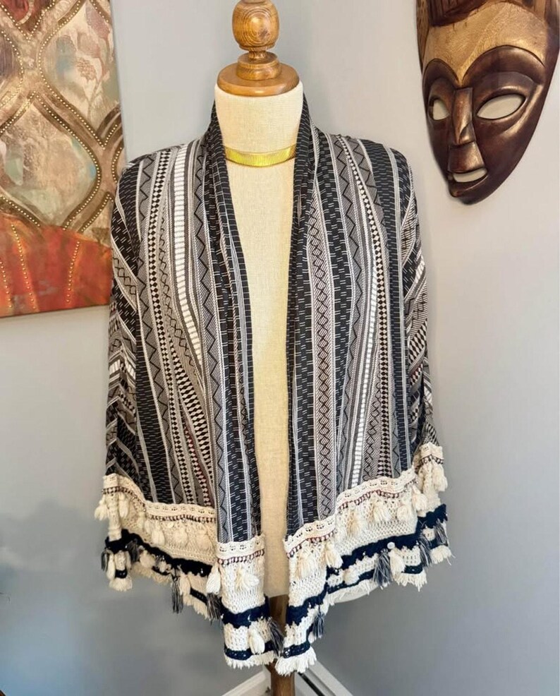 ZARA Boho Tassel Kimono: Tribal Print Cotton Cardigan image 2