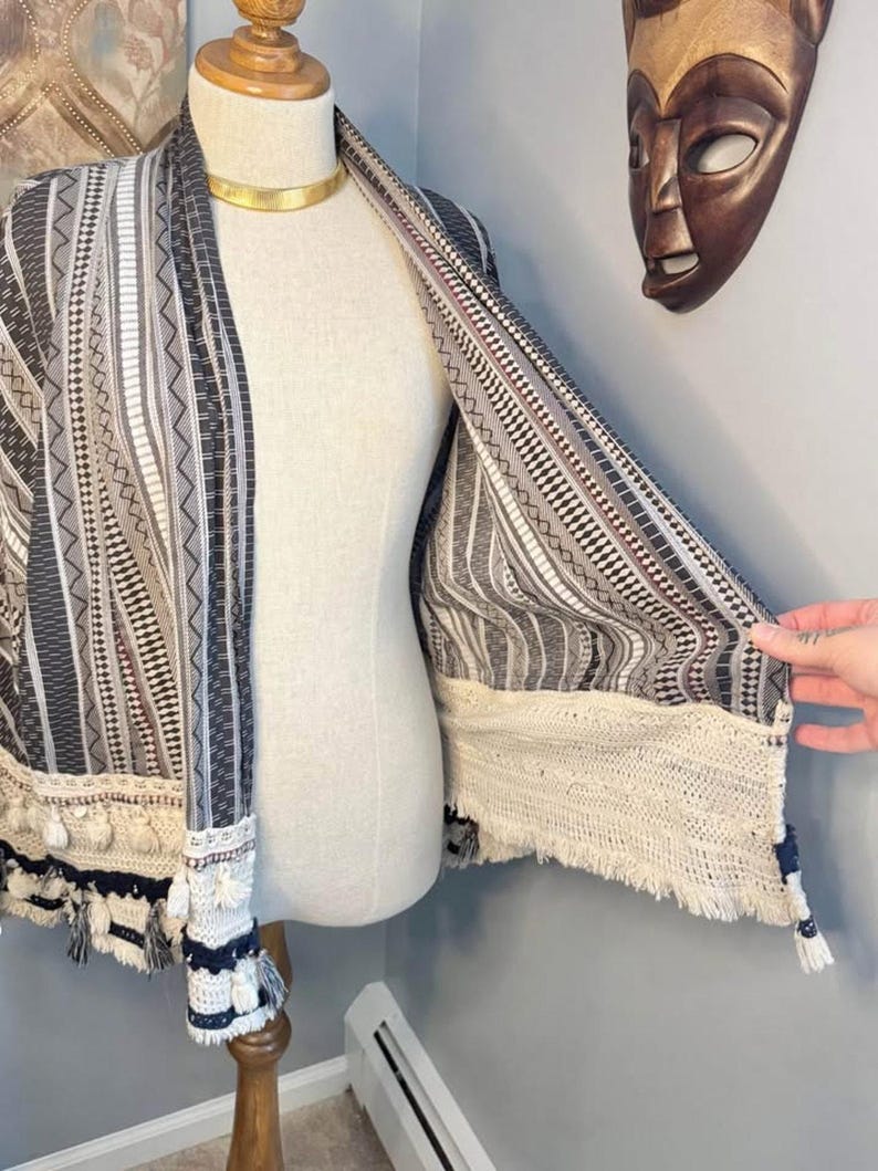 ZARA Boho Tassel Kimono: Tribal Print Cotton Cardigan image 5
