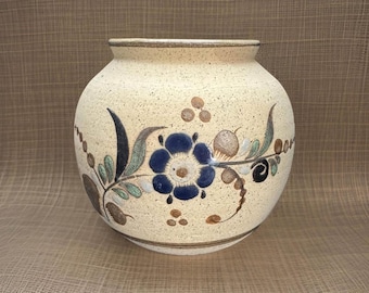 Vintage Handpainted Mexican Tonala Folk Art Sandstone Pottery Floral Pot