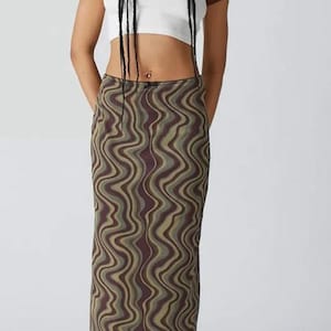 Urban Outfitter Y2K Style Wave Printed Maxi Mesh Maxi Skirt