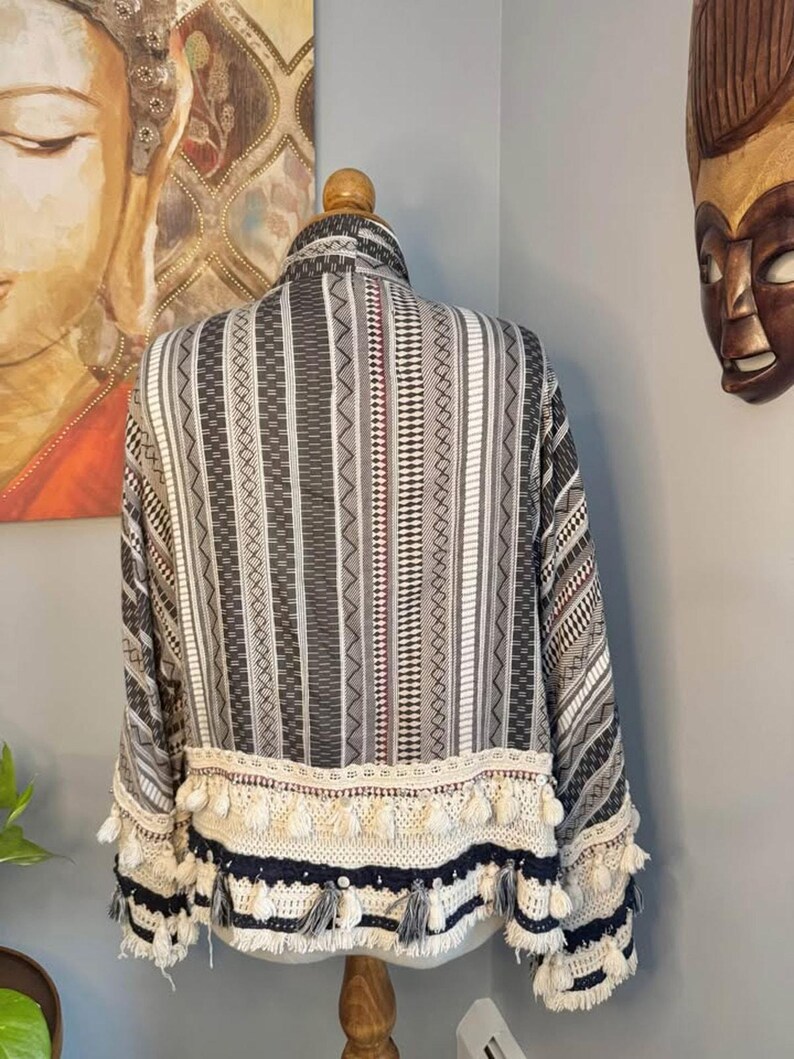 ZARA Boho Tassel Kimono: Tribal Print Cotton Cardigan image 8