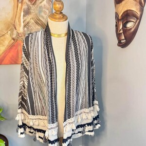ZARA Boho Tassel Kimono: Tribal Print Cotton Cardigan image 4