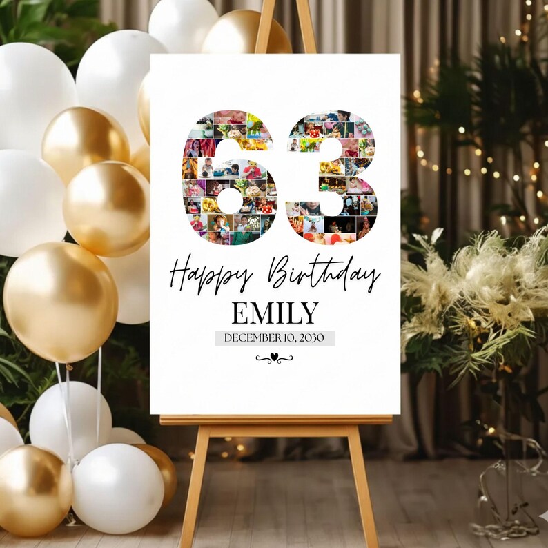 63rd Birthday Photo Collage Canva Template: Editable Number 63 Design ...