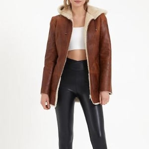 Women&#39;s Vintage Sheepskin Leather Fur Coat - Genuine Shearling Leather Coat - Winter Warm Fleece Coat For Women - Women Shearling Coat