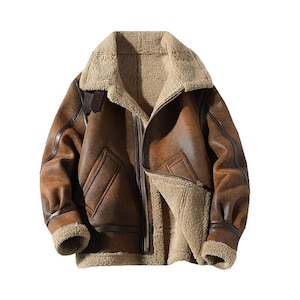 Men&#39;s Sheepskin Leather Fur Jacket , Shearling Bomber Fur Jacket , Handmade Biker Leather  Fur Jacket , Genuine Sheep Leather Jacket