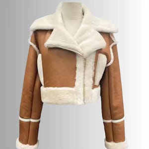Echte Lammfell-Lederjacke für Damen - Lammfell-Bikerjacke - Pelz-Winterjacke - Bomber Aviator Stylish Jacket