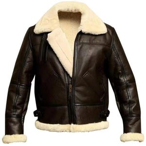 Men&#39;s Sheepskin Leather Fur Jacket , Shearling Bomber Fur Jacket , Handmade Biker Leather  Fur Jacket , Genuine Sheep Leather Jacket