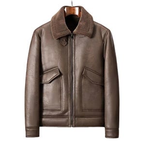 Handmade Real Sheepskin Aviator Jacket | Men's Leather Bomber Shearling Coat | Warm  Fur Winter Biker Jacket