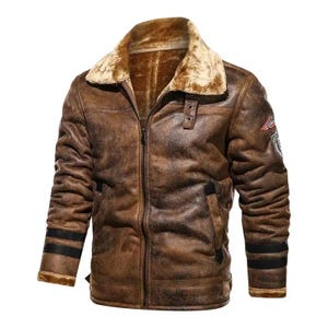 Men&#39;s Sheepskin Leather Fur Jacket , Shearling Bomber Fur Jacket , Handmade Biker Leather  Fur Jacket , Genuine Sheep Leather Jacket