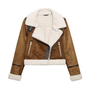 Echte Lammfell-Lederjacke für Damen - Lammfell-Bikerjacke - Pelz-Winterjacke - Bomber Aviator Stylish Jacket