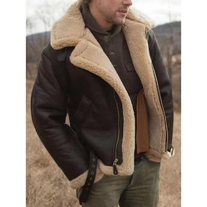 Men&#39;s Sheepskin Leather Fur Jacket , Shearling Bomber Fur Jacket , Handmade Biker Leather  Fur Jacket , Genuine Sheep Leather Jacket
