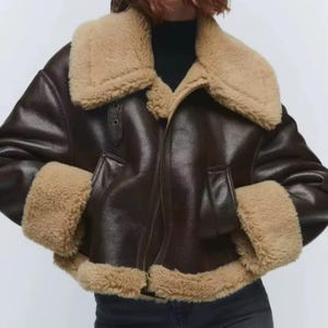 Echte Damen Schaffell Leder Pelzjacke - Aviator Bomberjacke - Pelzjacke mit Schafsleder - Bikerjacke für Damen