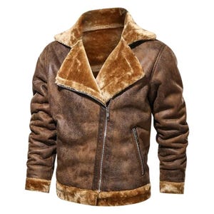 Men&#39;s Sheepskin Leather Fur Jacket , Shearling Bomber Fur Jacket , Handmade Biker Leather  Fur Jacket , Genuine Sheep Leather Jacket