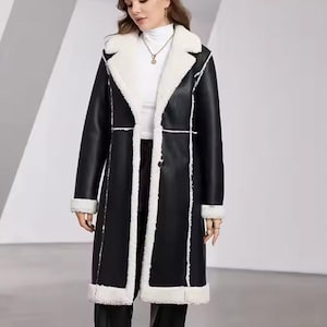 Women Lambskin Leather Long Coat - Shearling Bomber Handmade Fur Coat - Winter  Fur Stylish Coat - Handmade B3 Fur Lined Warm Coat