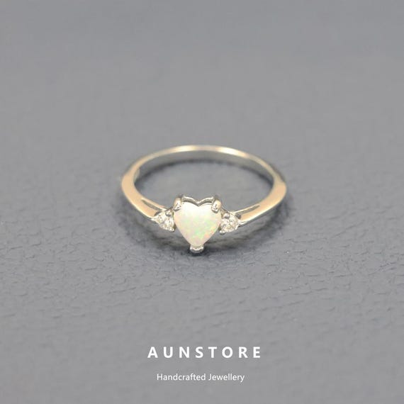Opal Heart Ring for Women, 925 Sterling Silver Love Design