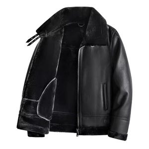 Chaqueta de aviador de piel de oveja auténtica hecha a mano / Chaqueta bomber de piel de oveja para hombre / Chaqueta de motociclista de invierno de piel cálida