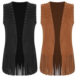 Women&#39;s Leather Fringe Vest , Tassel Leather Waistcoat , Festival Outfit Vest , Western Style Fringe Waistcoat , PU Leather Soft Suede Vest