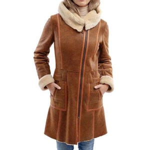Women&#39;s Vintage Sheepskin Leather Fur Coat - Genuine Shearling Leather Coat - Winter Warm Fleece Coat For Women - Women Shearling Coat