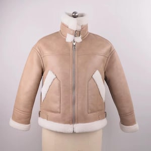 Damen Shearling Echtlederjacke - Bikerjacke - Wintermode Warme Pelzjacke - Handgefertigte Leder Bomberjacke