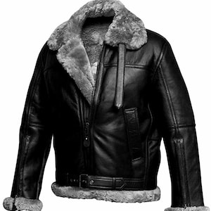 Genuine Leather Shearling Bomber Jacket Men | Real Sheepskin Aviator Biker Jacket | Winter Warm  Fur Jacket | Gift For Him