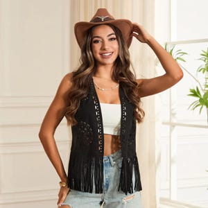 Women&#39;s Leather Fringe Vest , Tassel Leather Waistcoat , Festival Outfit Vest , Western Style Fringe Waistcoat , PU Leather Soft Suede Vest