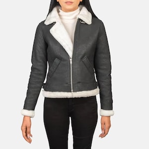 Damen Schaffell Leder Pelzjacke - Aviator Shearling Biker Jacke - Bomber Warme Lederjacke - Leder Stilvolle Jacke