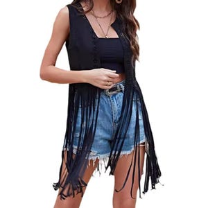 Women Tassel Leather Vest - Festival Stylish Outfit - Women Leather Waistcoat - PU Soft Leather Waistcoat - Western Fringe Vest