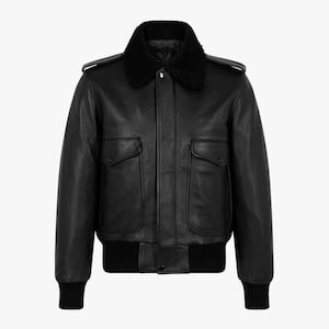 Handmade Real Sheepskin Aviator Jacket | Men's Leather Bomber Shearling Coat | Warm  Fur Winter Biker Jacket