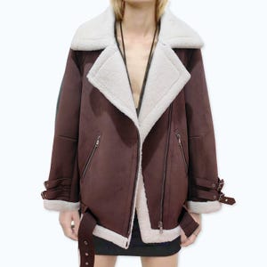 Echte Lammfell-Lederjacke für Damen - Lammfell-Bikerjacke - Pelz-Winterjacke - Bomber Aviator Stylish Jacket