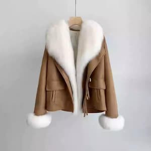 Echte Lammfell-Lederjacke für Damen - Lammfell-Bikerjacke - Pelz-Winterjacke - Bomber Aviator Stylish Jacket